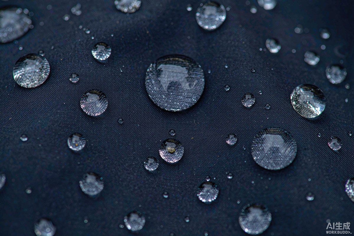 防水透湿复合面料表面的水珠特写